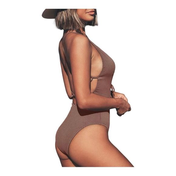 NWT CUPSHE Women's V neck Lace Up One Piece Swimsuit Size L - Picture 4 of 12